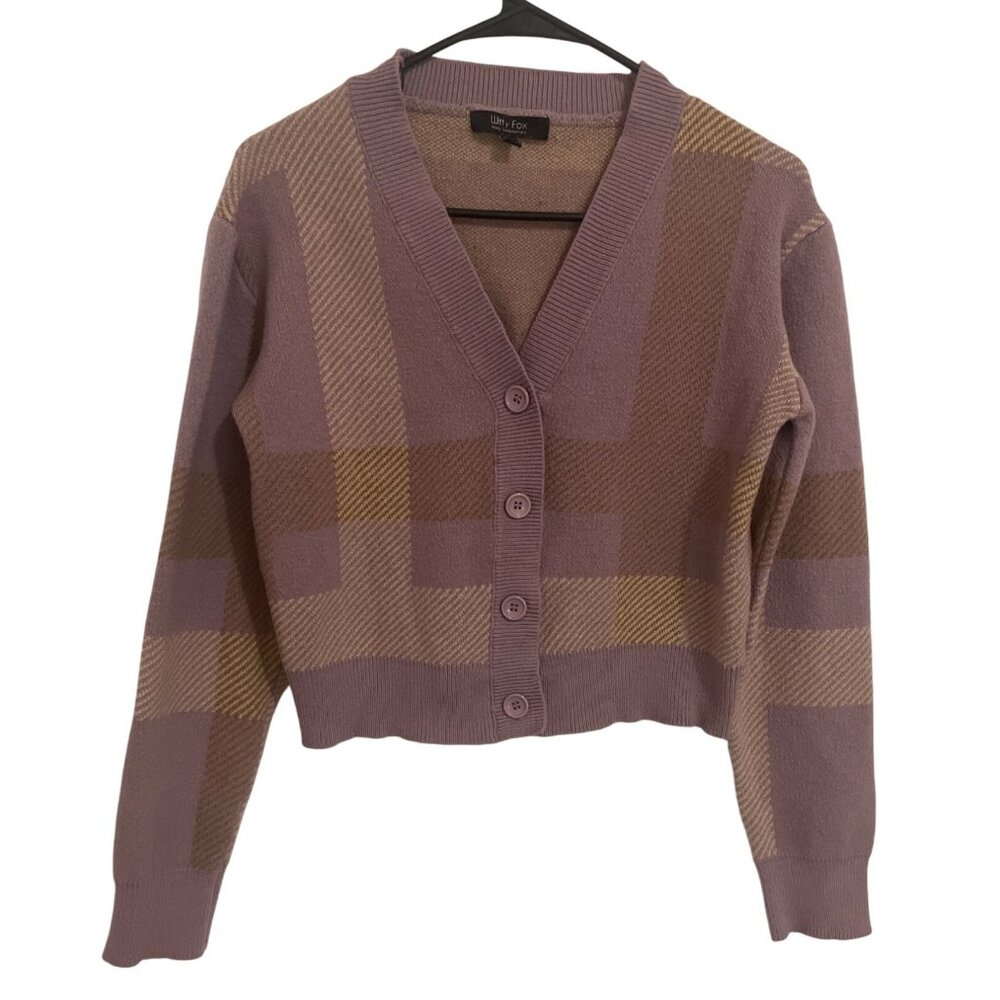 Witty Fox Womens Y2K Plaid Cropped Cardigan Sweater Medium Preppy Classic